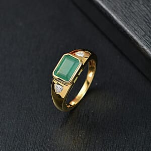 D'Joy Socoto Emerald and Moissanite 1.80 ctw Ring in 18K Vermeil Yellow Gold Over Sterling Silver (Size 6.5)