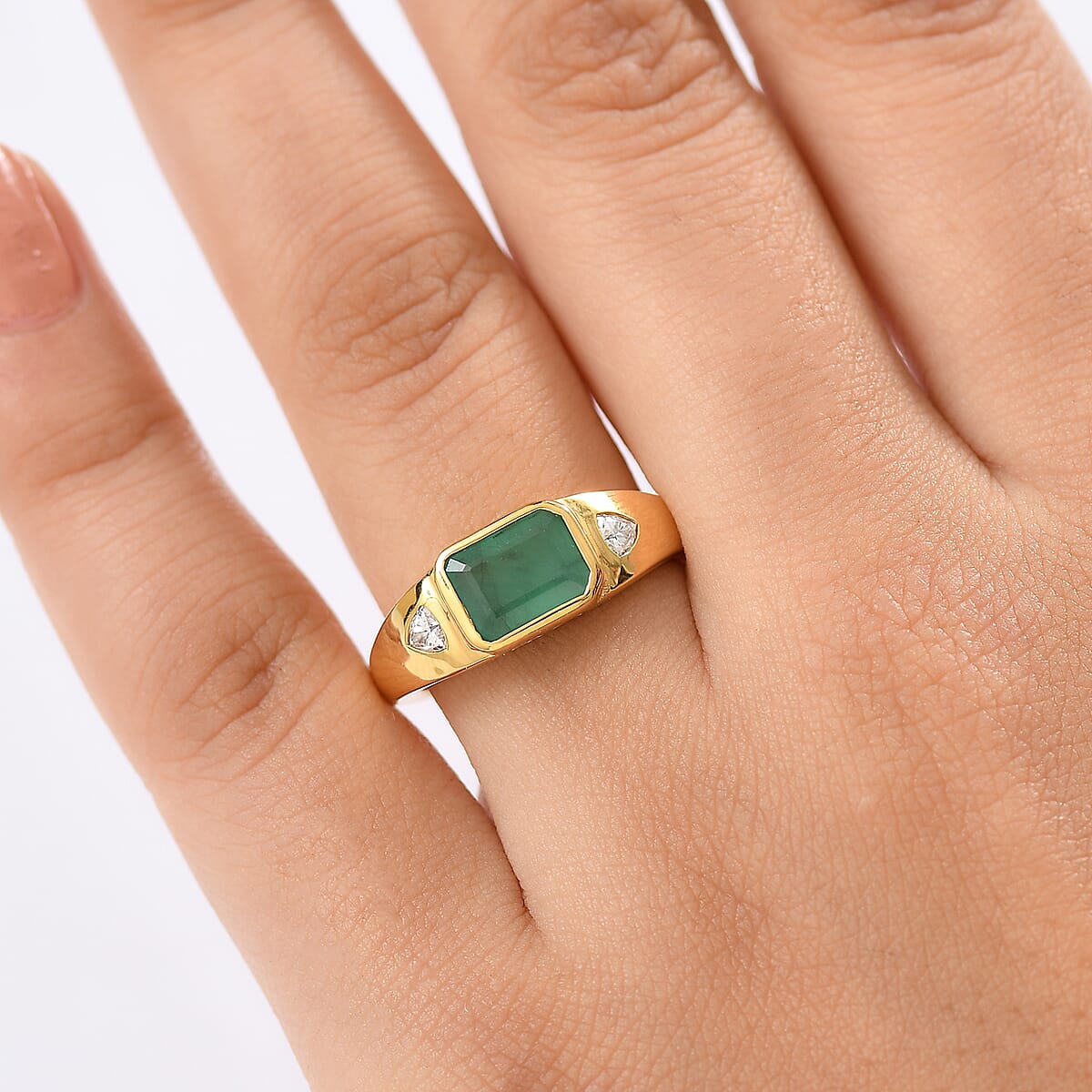 D'Joy Socoto Emerald, Moissanite Ring in 18K Vermeil YG Over Sterling Silver (Size 6.5) 1.80 ctw image number 2