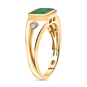 D'Joy Socoto Emerald and Moissanite 1.80 ctw Ring in 18K Vermeil Yellow Gold Over Sterling Silver (Size 6.5)