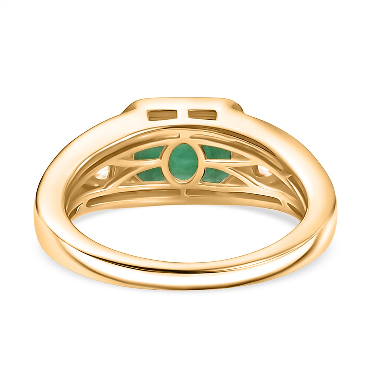 D'Joy Socoto Emerald and Moissanite 1.80 ctw Ring in 18K Vermeil Yellow Gold Over Sterling Silver (Size 6.5)