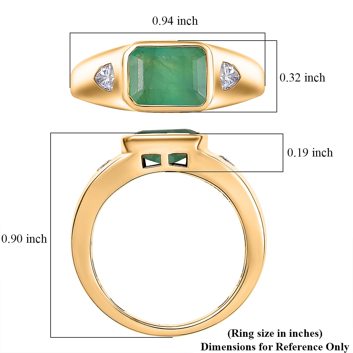 D'Joy Socoto Emerald, Moissanite Ring in 18K Vermeil YG Over Sterling Silver (Size 6.5) 1.80 ctw image number 5