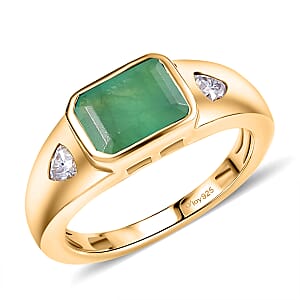 D'Joy Socoto Emerald, Moissanite Ring in 18K Vermeil YG Over Sterling Silver (Size 6.5) 1.80 ctw