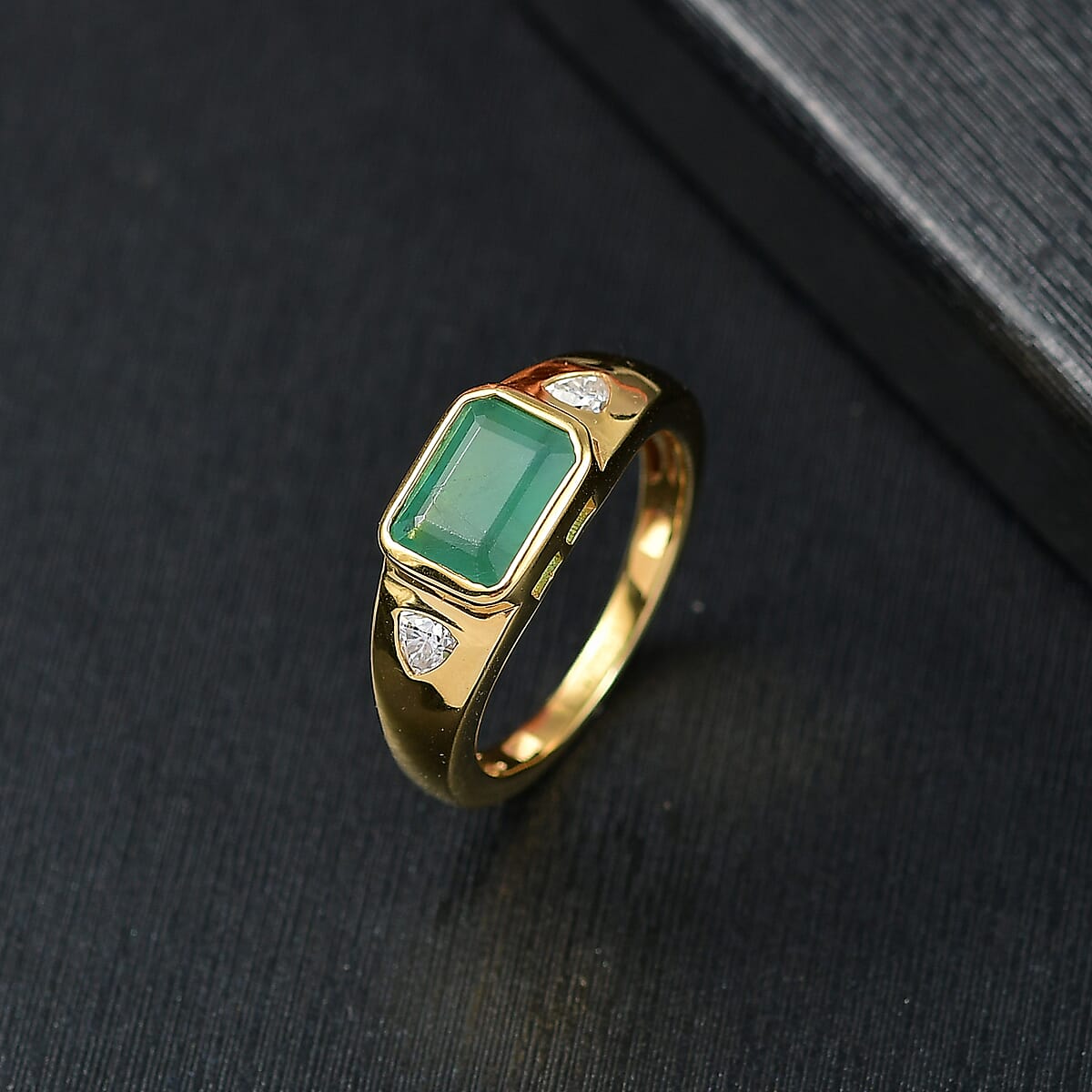 D'Joy Socoto Emerald, Moissanite Ring in 18K Vermeil YG Over Sterling Silver (Size 6.5) 1.80 ctw image number 1