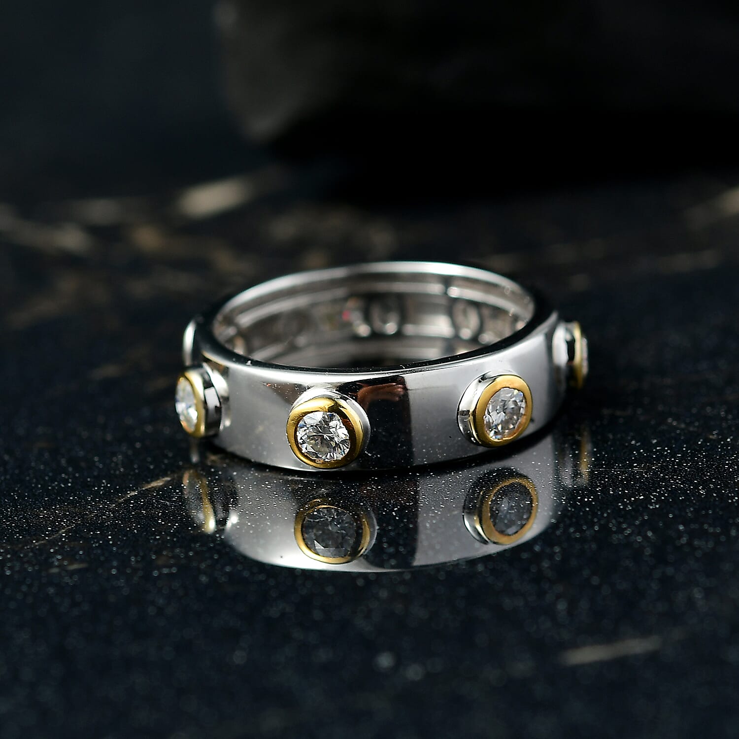 D'Joy Moissanite 0.70 ctw Ring in 18K YG Plated and Rhodium Over Sterling Silver (Size 6.5)