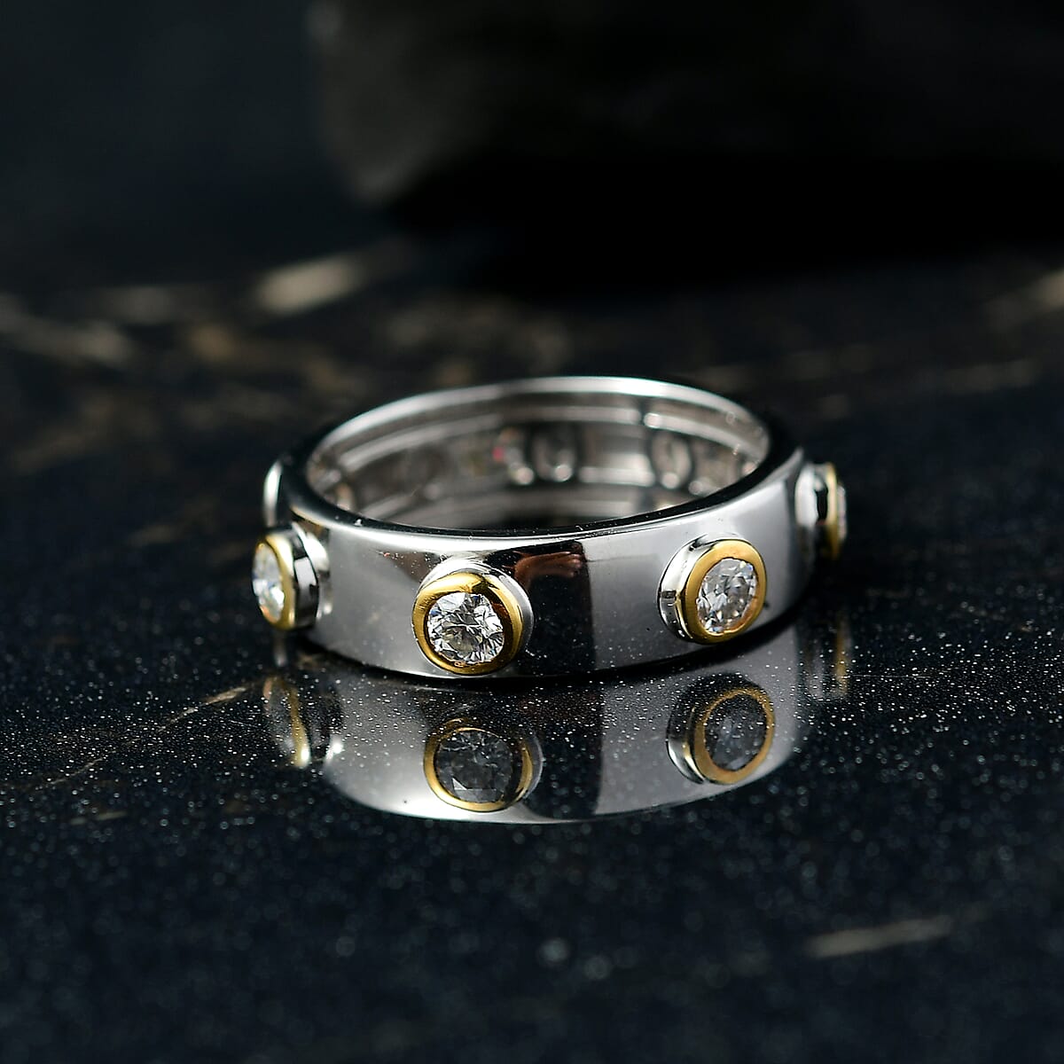 D'Joy Moissanite 0.70 ctw Ring in 18K YG Plated and Rhodium Over Sterling Silver (Size 6.5) image number 1