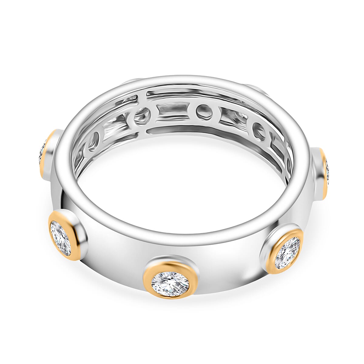 D'Joy Moissanite 0.70 ctw Ring in 18K YG Plated and Rhodium Over Sterling Silver (Size 6.5)