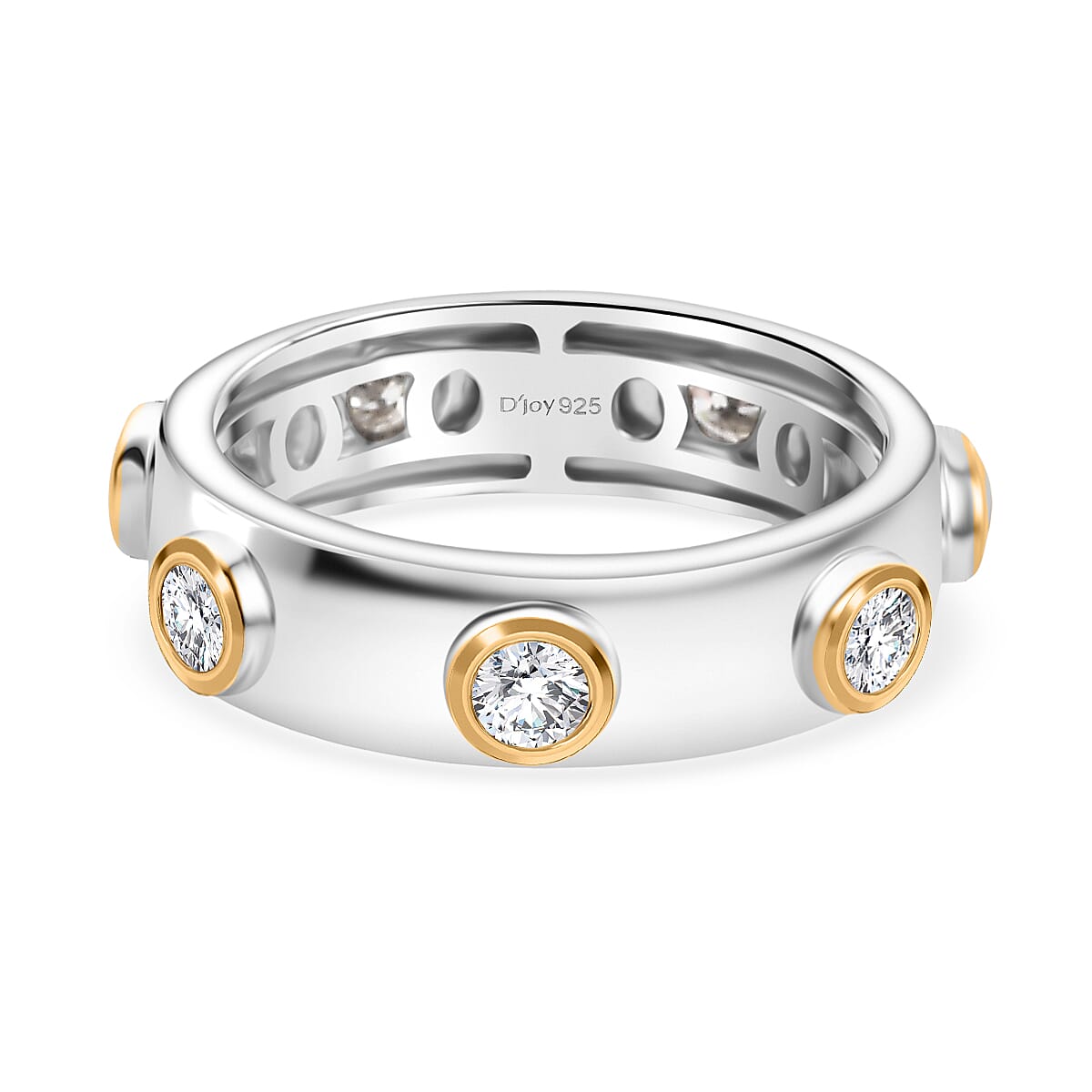 D'Joy Moissanite 0.70 ctw Ring in 18K YG Plated and Rhodium Over Sterling Silver (Size 8.0)