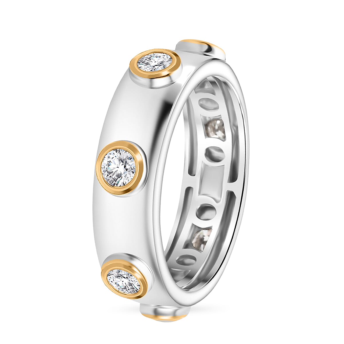 D'Joy Moissanite 0.70 ctw Ring in 18K YG Plated and Rhodium Over Sterling Silver (Size 8.0)