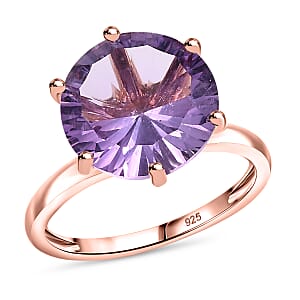 Rose De France Amethyst Solitaire Ring in 18K Vermeil RG Over Sterling Silver (Size 8.0) 6.10 ctw