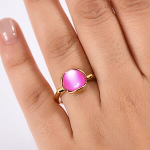 Mulberry Moonstone 4.00 ctw Solitaire Ring in 18K Yellow Gold Plating Sterling Silver (Size 8.0)