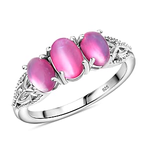 Mulberry Moonstone 1.90 ctw 3 Stone Ring in Rhodium Over Sterling Silver (Size 8.0)