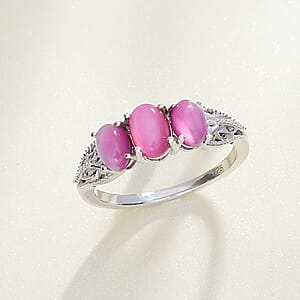 Mulberry Moonstone 1.90 ctw 3 Stone Ring in Rhodium Over Sterling Silver (Size 8.0)