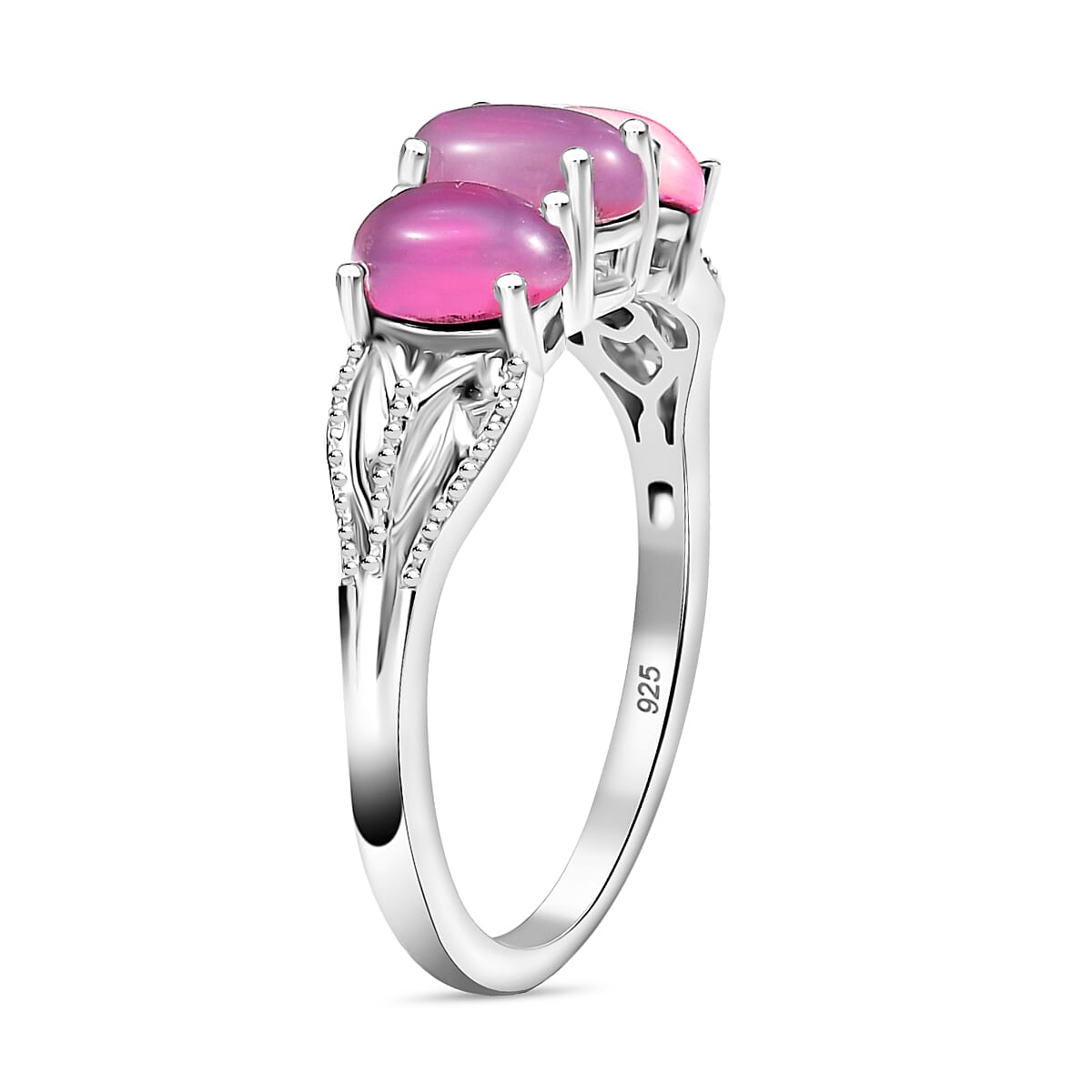 Mulberry Moonstone 1.90 ctw 3 Stone Ring in Rhodium Over Sterling Silver (Size 8.0) image number 3