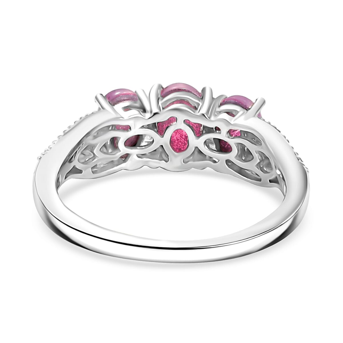 Mulberry Moonstone 1.90 ctw 3 Stone Ring in Rhodium Over Sterling Silver (Size 8.0) image number 4