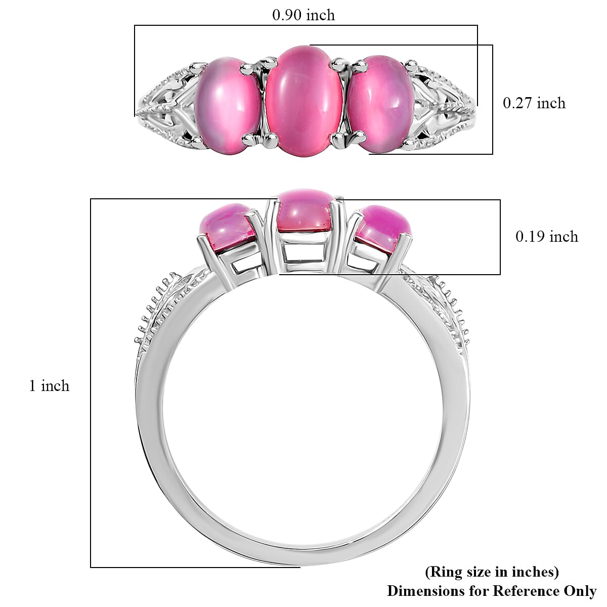 Mulberry Moonstone 1.90 ctw 3 Stone Ring in Rhodium Over Sterling Silver (Size 8.0) image number 5