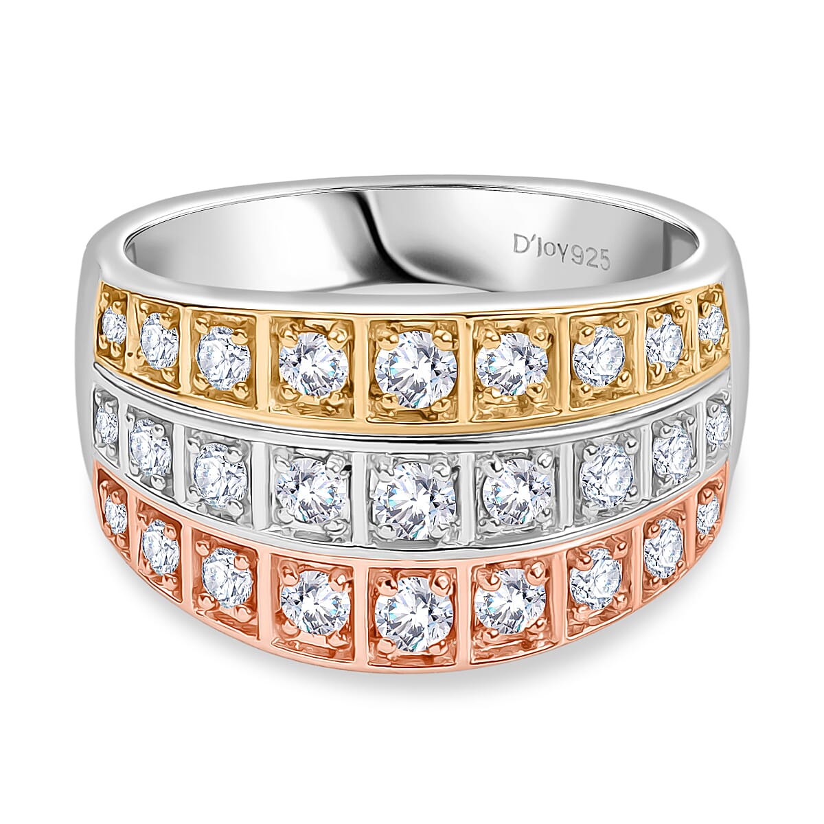 D'Joy Moissanite 1.10 ctw Ring in 18K YRG Plated and Rhodium Over Sterling Silver (Size 8.0)