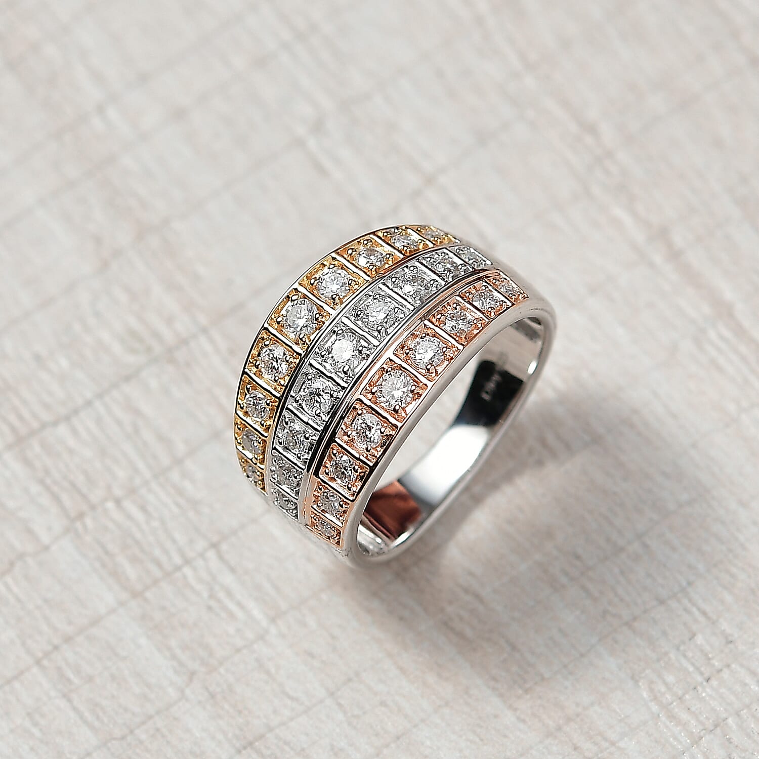 D'Joy Moissanite 1.10 ctw Ring in 18K YRG Plated and Rhodium Over Sterling Silver (Size 8.0)