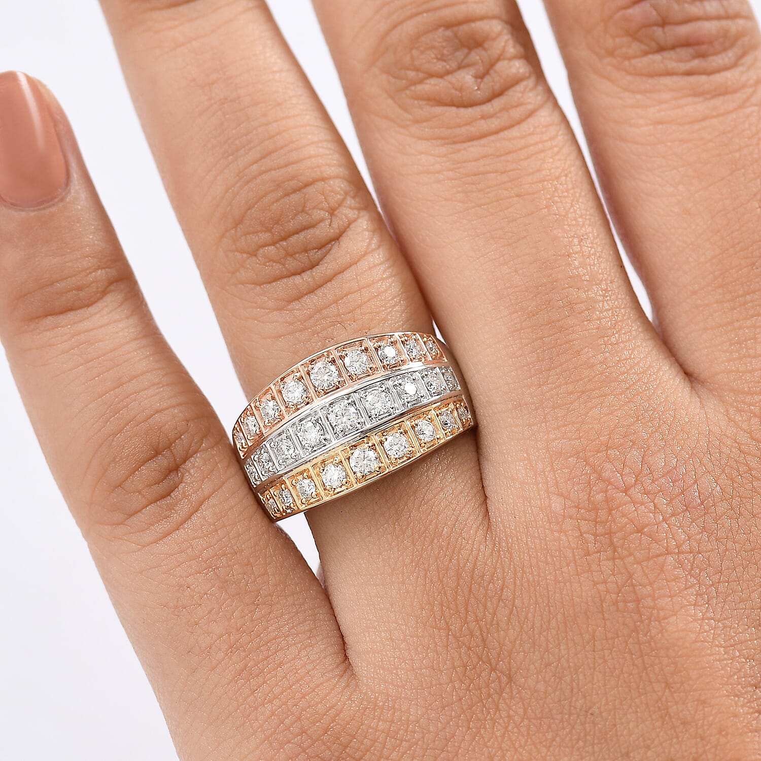 D'Joy Moissanite 1.10 ctw Ring in 18K YRG Plated and Rhodium Over Sterling Silver (Size 8.0)