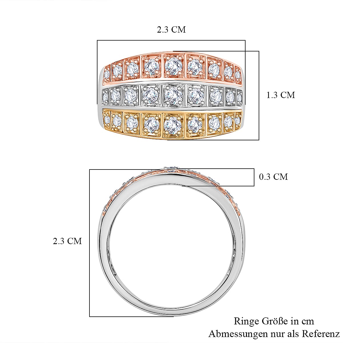 D'Joy Moissanite 1.10 ctw Ring in 18K YRG Plated and Rhodium Over Sterling Silver (Size 8.0)