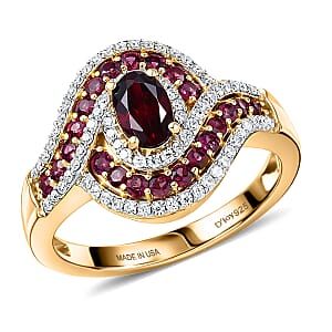 D'Joy Premium Anthill Garnet and Moissanite 1.40 ctw Love Flow Ring in 18K Vermeil Yellow Gold Over Sterling Silver (Size 10.0)