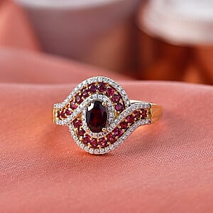 D'Joy Premium Anthill Garnet and Moissanite 1.40 ctw Love Flow Ring in 18K Vermeil Yellow Gold Over Sterling Silver (Size 10.0)