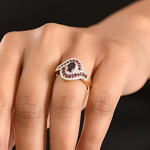 D'Joy Premium Anthill Garnet and Moissanite 1.40 ctw Love Flow Ring in 18K Vermeil Yellow Gold Over Sterling Silver (Size 10.0)
