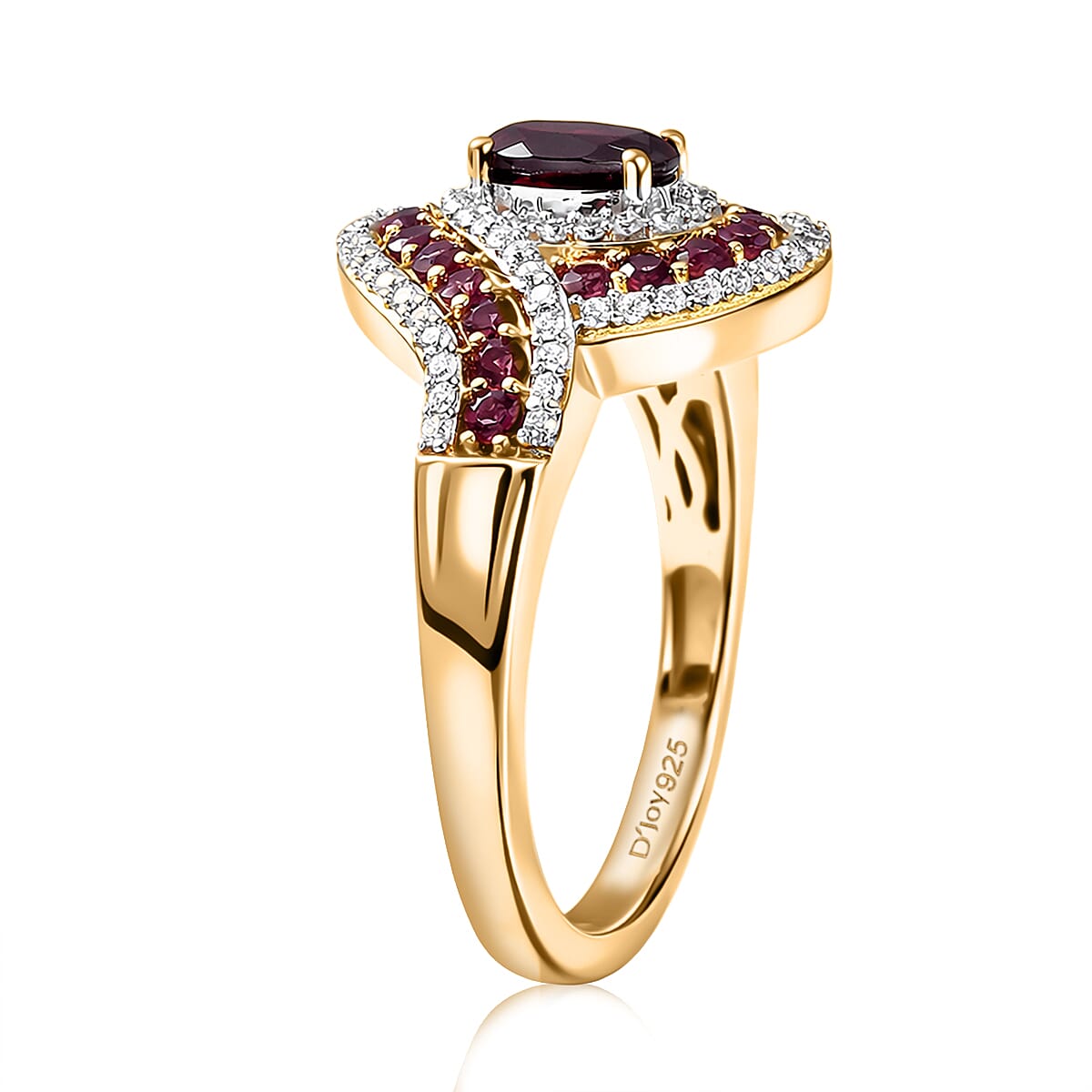 D'Joy Premium Anthill Garnet and Moissanite 1.40 ctw Love Flow Ring in 18K Vermeil Yellow Gold Over Sterling Silver (Size 10.0) image number 3