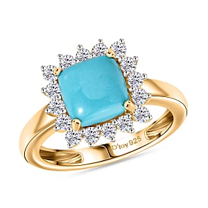 D'Joy Premium Sleeping Beauty Turquoise and White Zircon 3.50 ctw Ring in 18K Vermeil Yellow Gold Over Sterling Silver (Size 6.5)