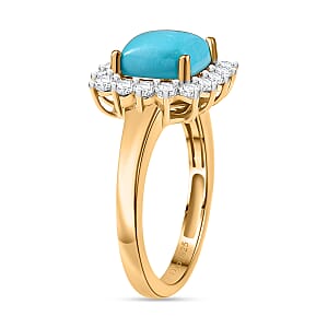 D'Joy Premium Sleeping Beauty Turquoise and White Zircon 3.50 ctw Ring in 18K Vermeil Yellow Gold Over Sterling Silver (Size 6.5)