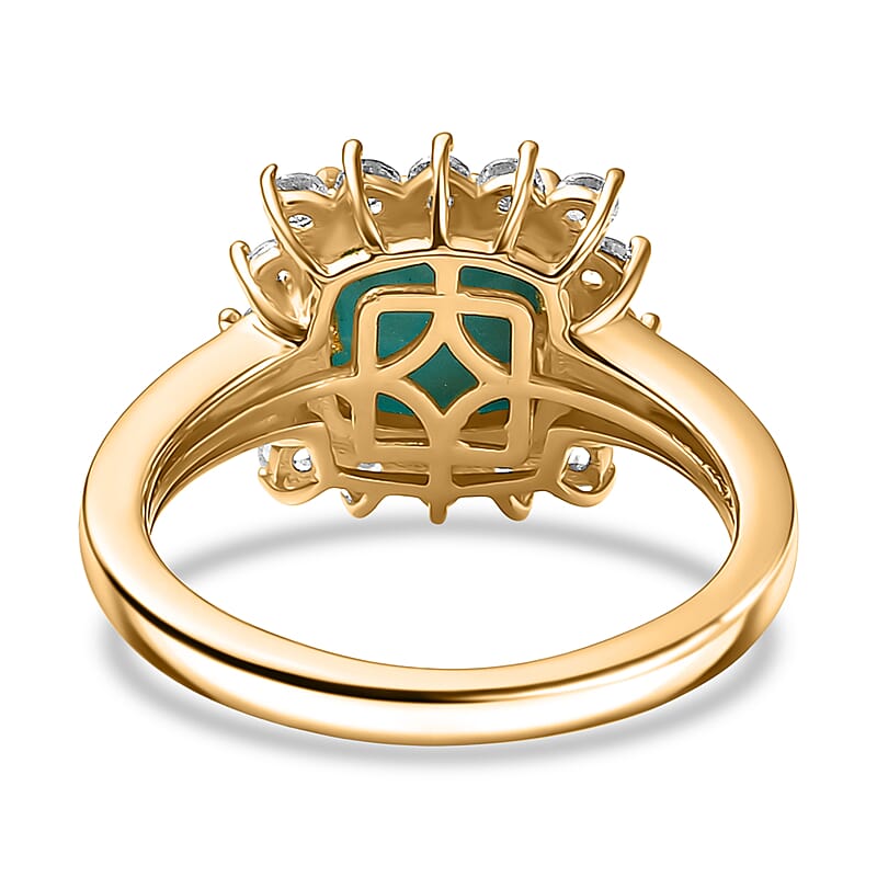 D'Joy Premium Sleeping Beauty Turquoise and White Zircon 3.50 ctw Ring in 18K Vermeil Yellow Gold Over Sterling Silver (Size 6.5)