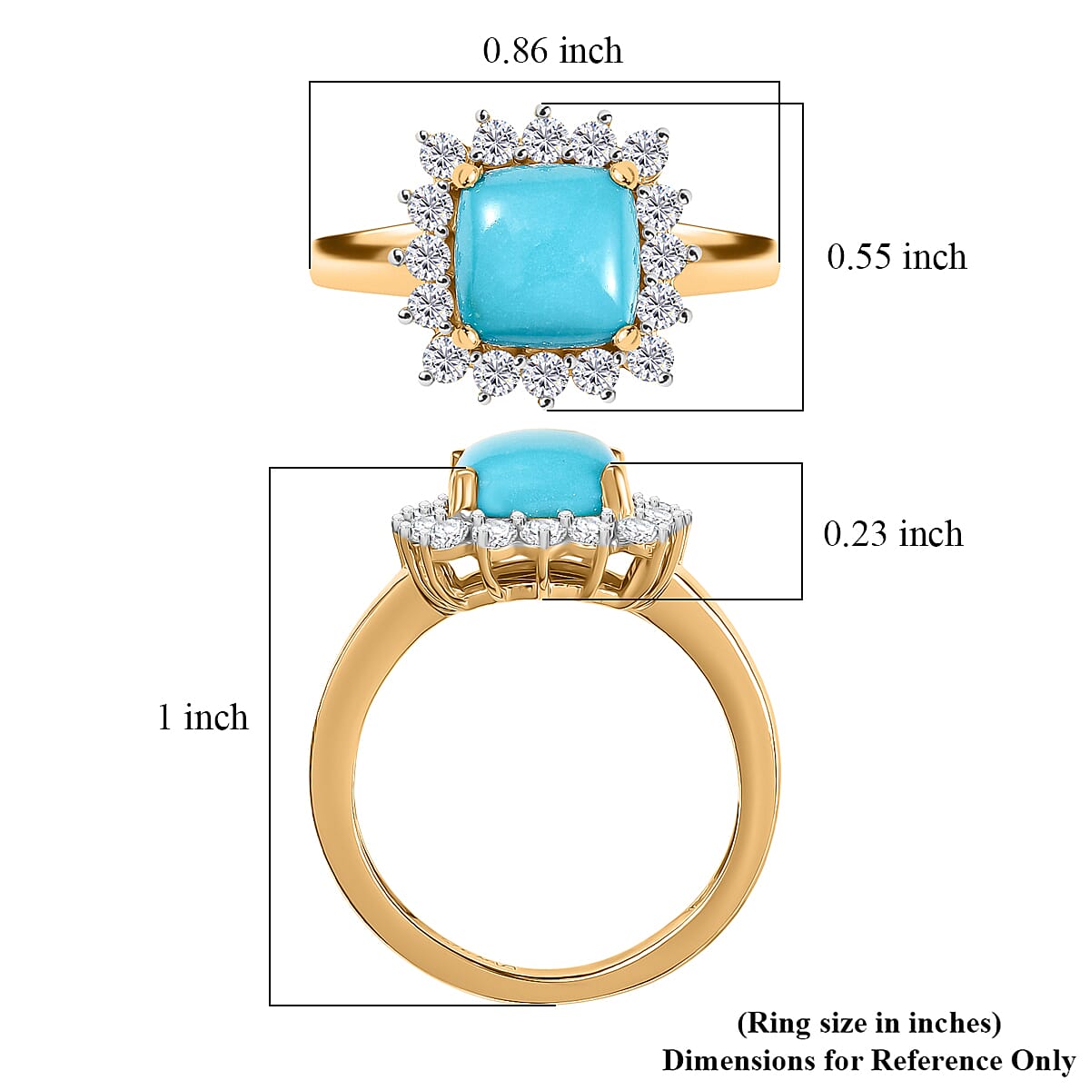 D'Joy Premium Sleeping Beauty Turquoise and White Zircon 3.50 ctw Ring in 18K Vermeil Yellow Gold Over Sterling Silver (Size 6.5) image number 5