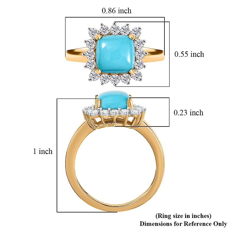 D'Joy Premium Sleeping Beauty Turquoise and White Zircon 3.50 ctw Ring in 18K Vermeil Yellow Gold Over Sterling Silver (Size 6.5)