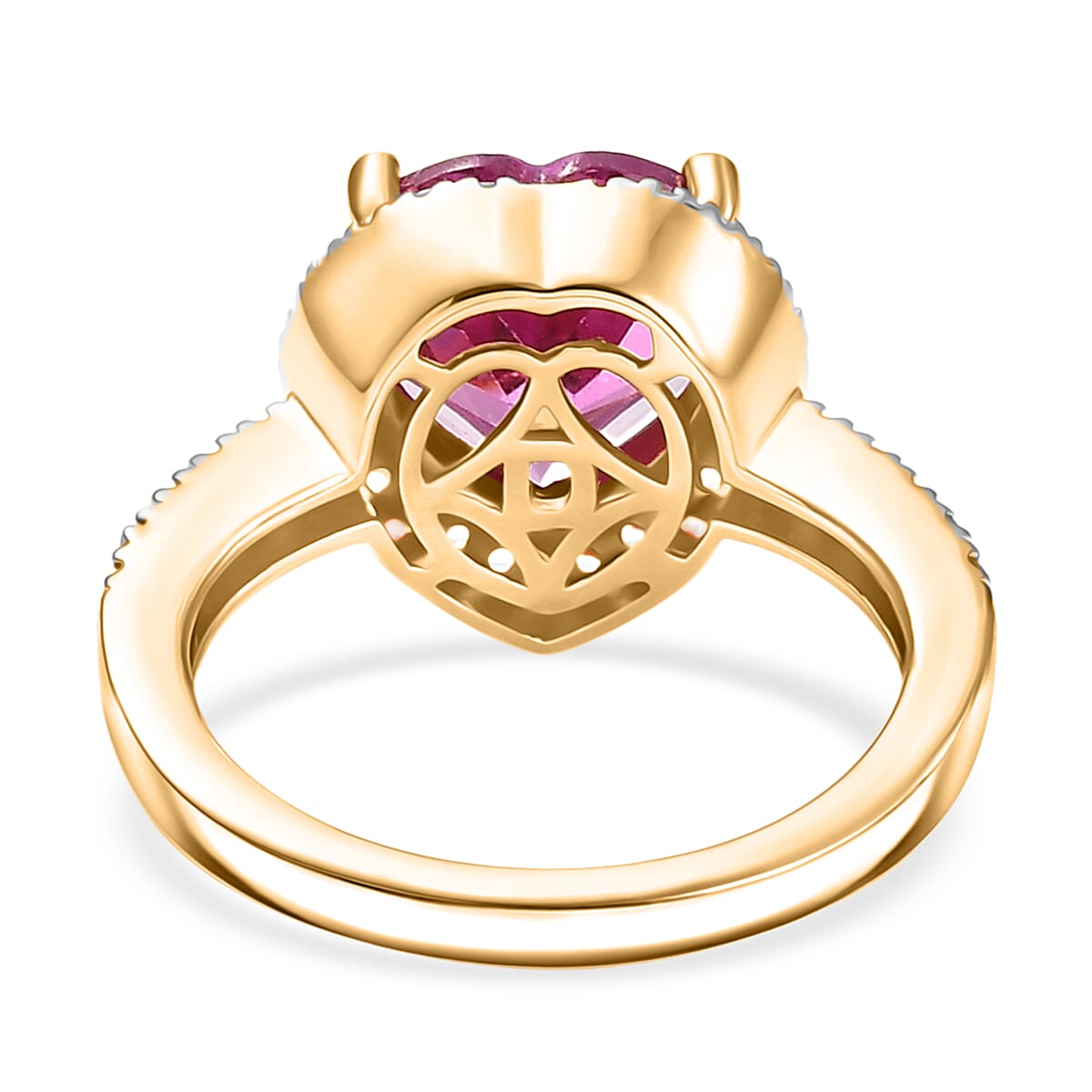 D'Joy Lab Created Pink Sapphire and White Zircon 5.00 ctw Heart Ring in 18K Vermeil Yellow Gold Over Sterling Silver (Size 6.5) image number 4