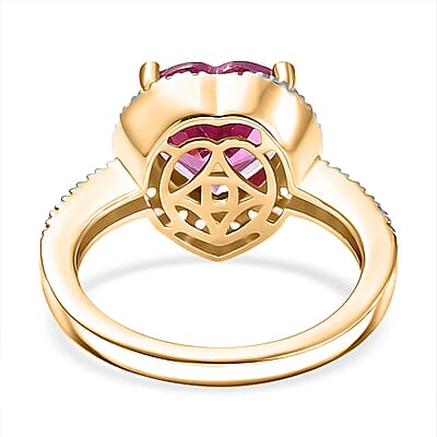 D'Joy Lab Created Pink Sapphire and White Zircon 5.00 ctw Heart Ring in 18K Vermeil Yellow Gold Over Sterling Silver (Size 6.5)