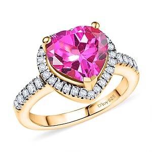 D'Joy Lab Created Pink Sapphire and White Zircon 5.00 ctw Heart Ring in 18K Vermeil Yellow Gold Over Sterling Silver (Size 10.0)