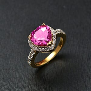 D'Joy Lab Created Pink Sapphire and White Zircon 5.00 ctw Heart Ring in 18K Vermeil Yellow Gold Over Sterling Silver (Size 10.0)