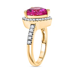 D'Joy Lab Created Pink Sapphire and White Zircon 5.00 ctw Heart Ring in 18K Vermeil Yellow Gold Over Sterling Silver (Size 10.0)