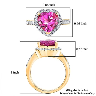 D'Joy Lab Created Pink Sapphire and White Zircon 5.00 ctw Heart Ring in 18K Vermeil Yellow Gold Over Sterling Silver (Size 10.0)