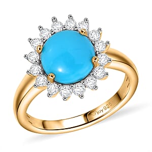 D'Joy Premium Sleeping Beauty Turquoise and White Zircon 2.40 ctw Ring in 18K Vermeil Yellow Gold Over Sterling Silver (Size 8.0)