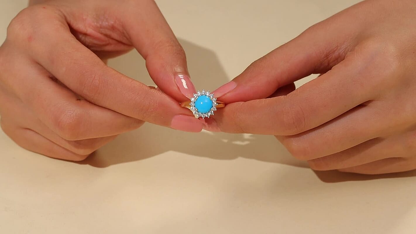D'Joy Premium Sleeping Beauty Turquoise, White Zircon Ring in 18K Vermeil YG Over Sterling Silver (Size 8.0) 2.40 ctw