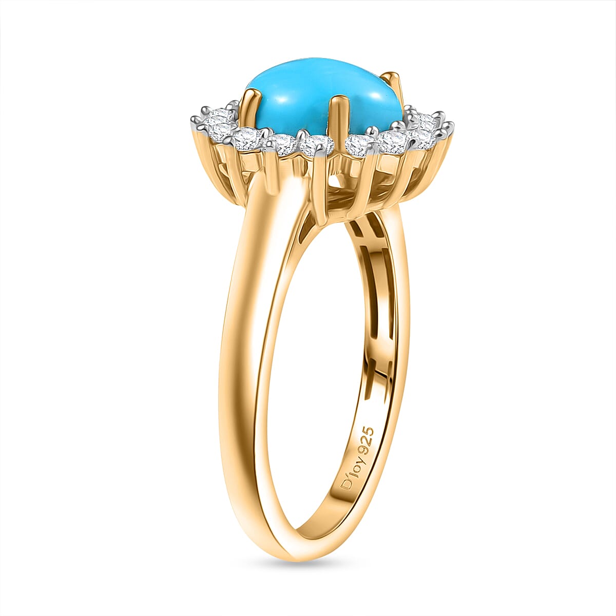 D'Joy Premium Sleeping Beauty Turquoise and White Zircon 2.40 ctw Ring in 18K Vermeil Yellow Gold Over Sterling Silver (Size 8.0) image number 3