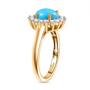 D'Joy Premium Sleeping Beauty Turquoise and White Zircon 2.40 ctw Ring in 18K Vermeil Yellow Gold Over Sterling Silver (Size 8.0)