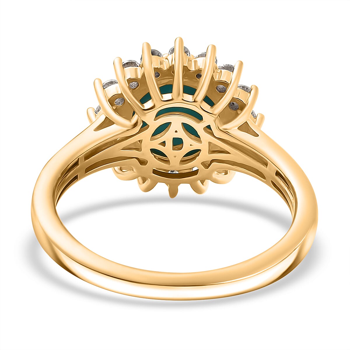 D'Joy Premium Sleeping Beauty Turquoise and White Zircon 2.40 ctw Ring in 18K Vermeil Yellow Gold Over Sterling Silver (Size 8.0)