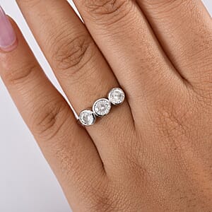 D'Joy 100 Facet Moissanite (Rnd 5mm) Ring in Rhodium Over Sterling Silver (Size 8.0) 1.35 ctw