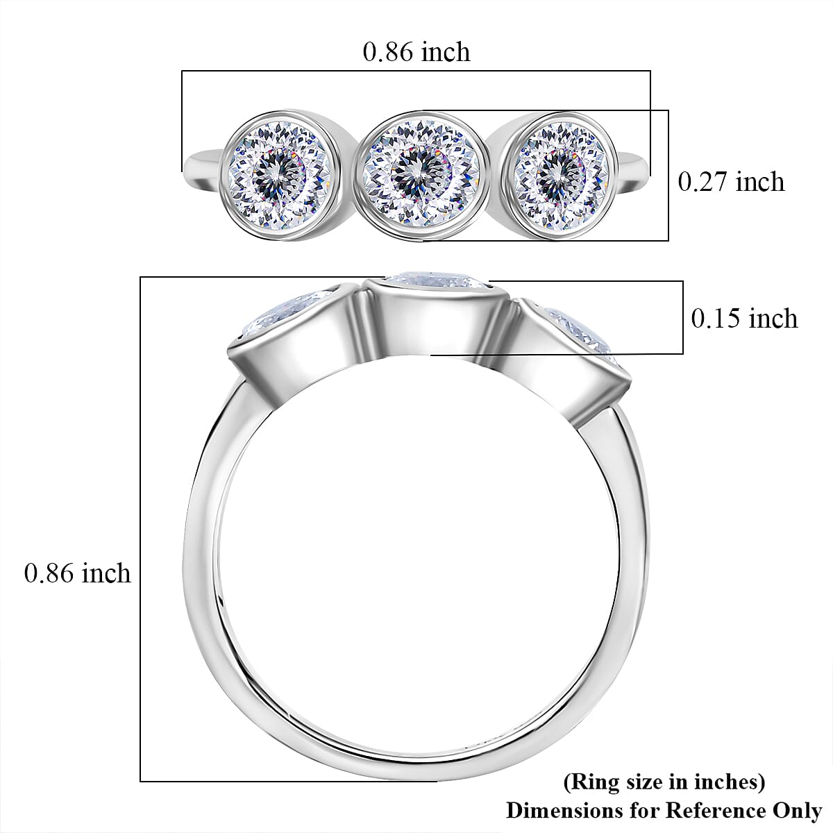 D'Joy 100 Facet Moissanite (Rnd 5mm) Ring in Rhodium Over Sterling Silver (Size 8.0) 1.35 ctw image number 3
