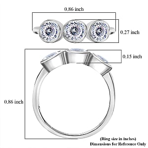 D'Joy 100 Facet Moissanite (Rnd 5mm) Ring in Rhodium Over Sterling Silver (Size 8.0) 1.35 ctw