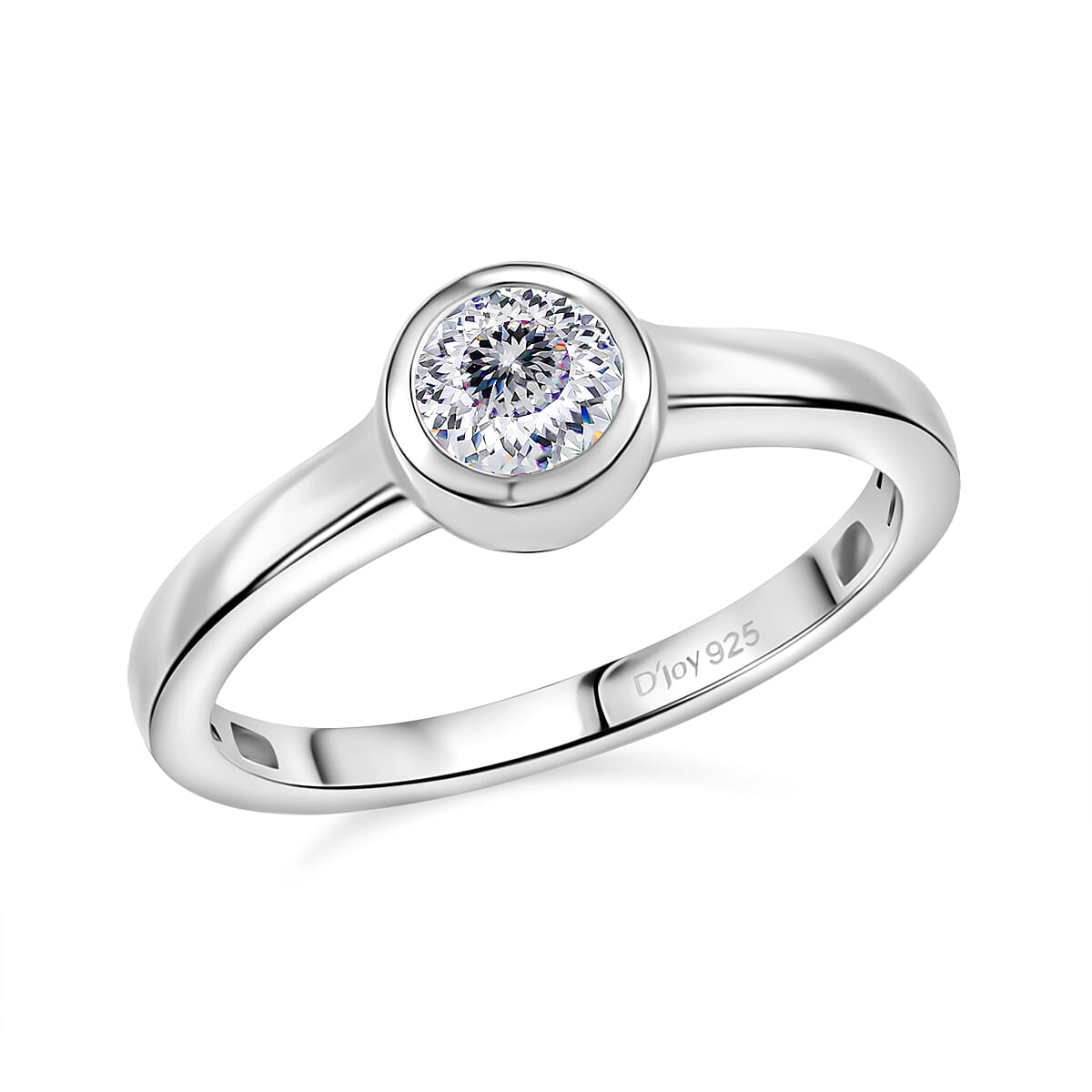 D'Joy 120 Facet Moissanite 0.50 ctw Solitaire Ring in Platinum Over Sterling Silver (Size 9.0)