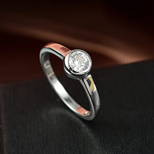 D'Joy 120 Facet Moissanite 0.50 ctw Solitaire Ring in Platinum Over Sterling Silver (Size 9.0)