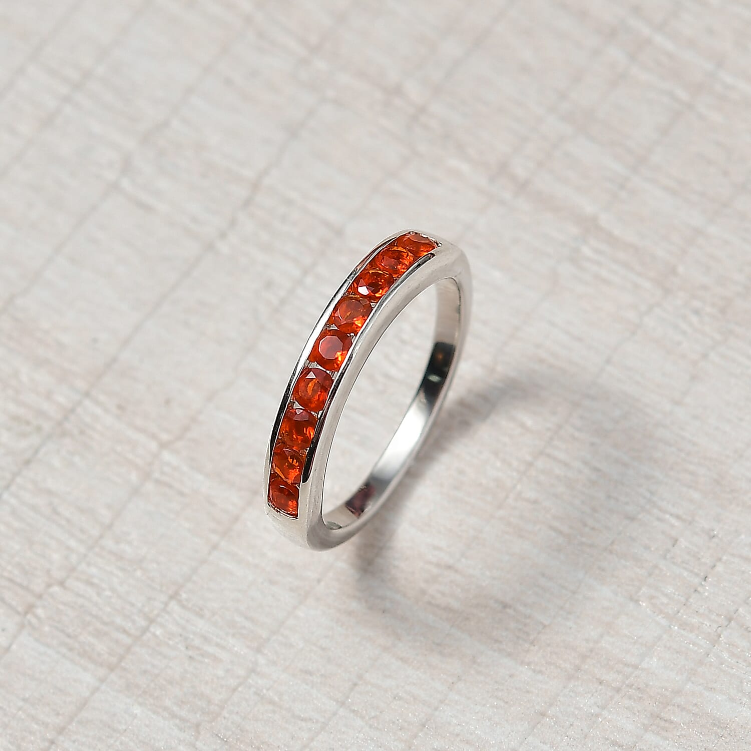 D'Joy Jalisco Fire Opal Band Ring in Platinum Over Sterling Silver (Size 7) 0.40 ctw