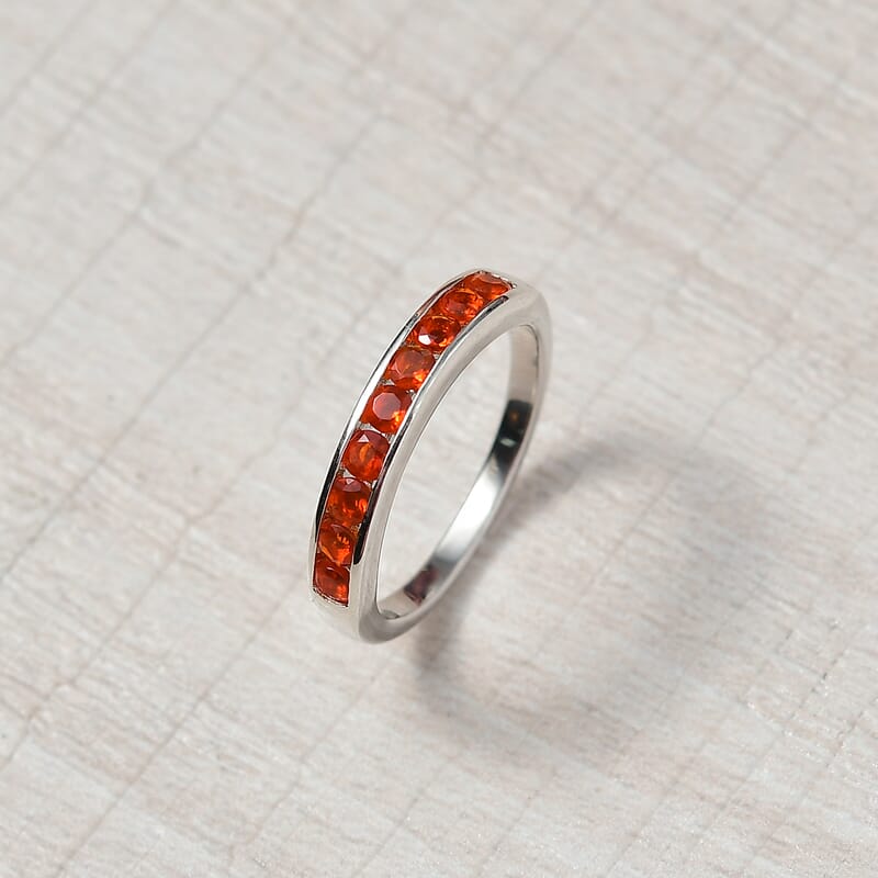 D'Joy Jalisco Fire Opal Band Ring in Platinum Over Sterling Silver (Size 7) 0.40 ctw